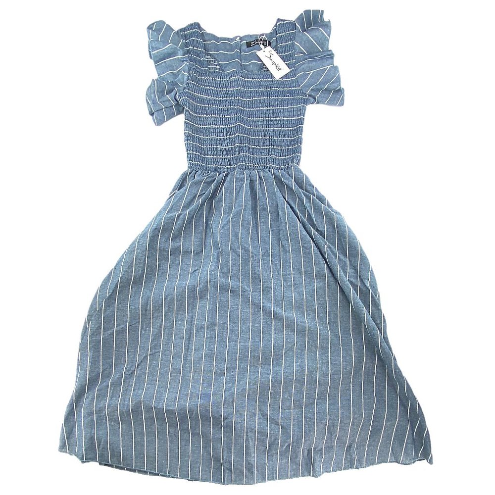 Simplee BerryGo Women’s Striped Li Sleeves Midi Dress Gray XS
